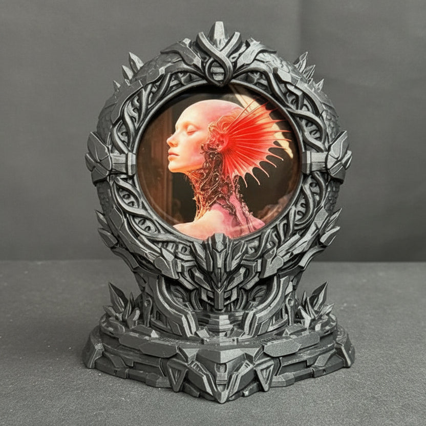 Stargate DNA Code 3D-printed picture frame with a spiral structure