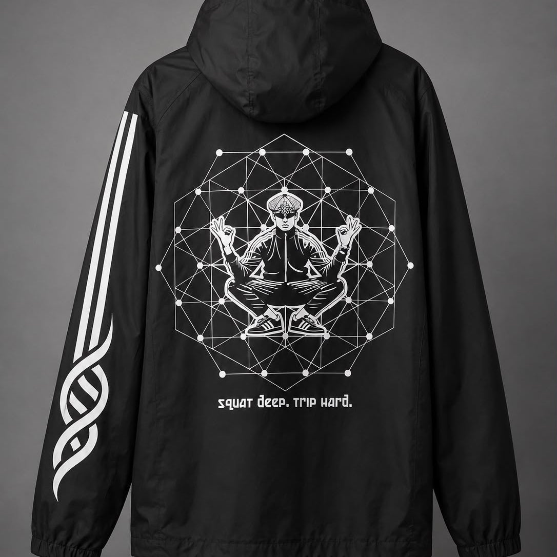 Gopnik windbreaker by Spiral Code: unisex festival jacket with an all-over art print