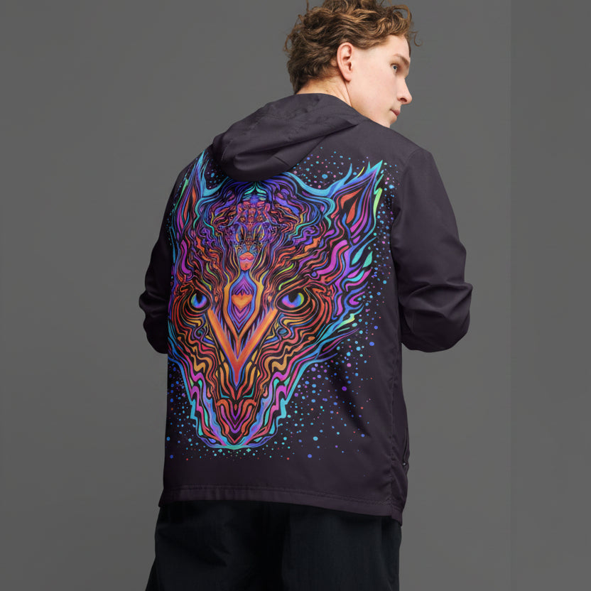 The Creature windbreaker by TotemTree: unisex festival jacket with an all-over art print