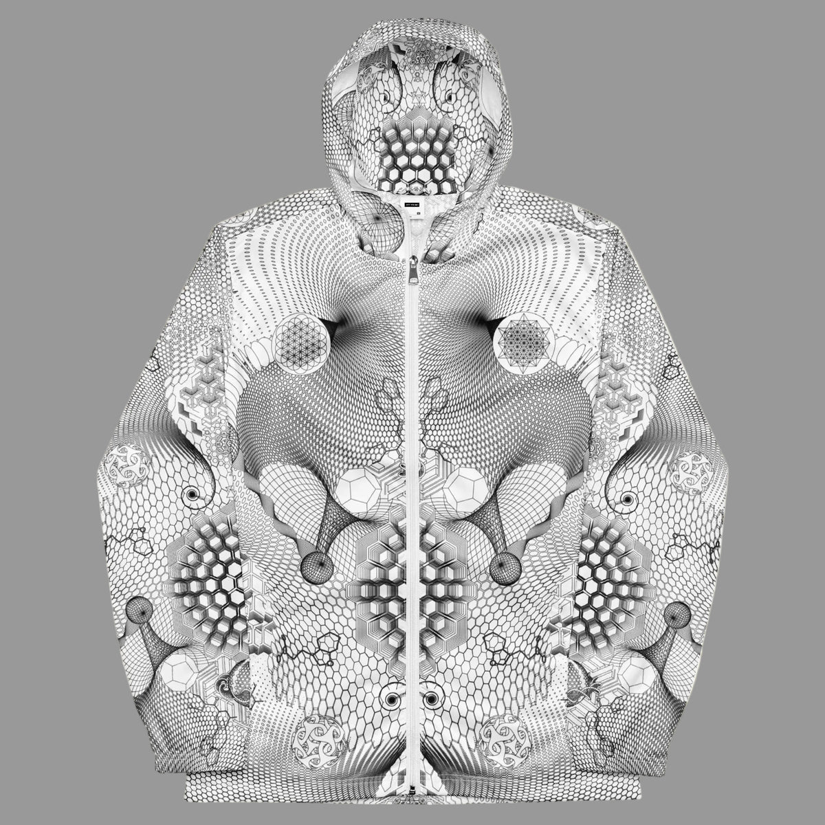 Fractal Entity windbreaker by The HiveMaster: unisex festival jacket with an all-over art print