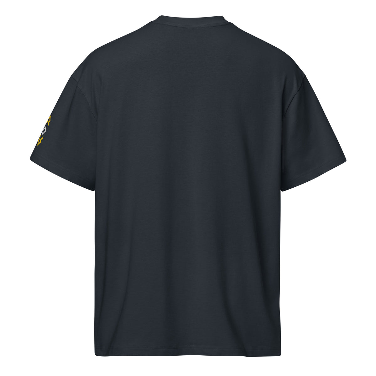 Owl embroidered box tee in Navy Blazer, back view: plain back, only the edge of the left sleeve mark shows