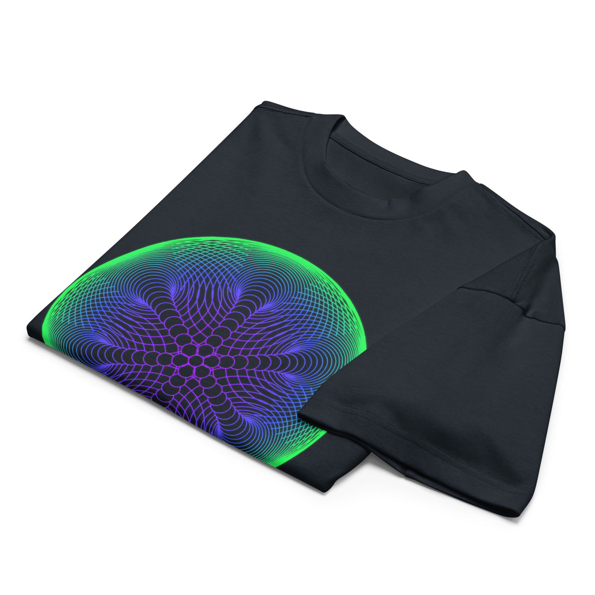 Star Weave cotton box t-shirt in Navy Blazer, folded: part of the line disc with the star at the centre