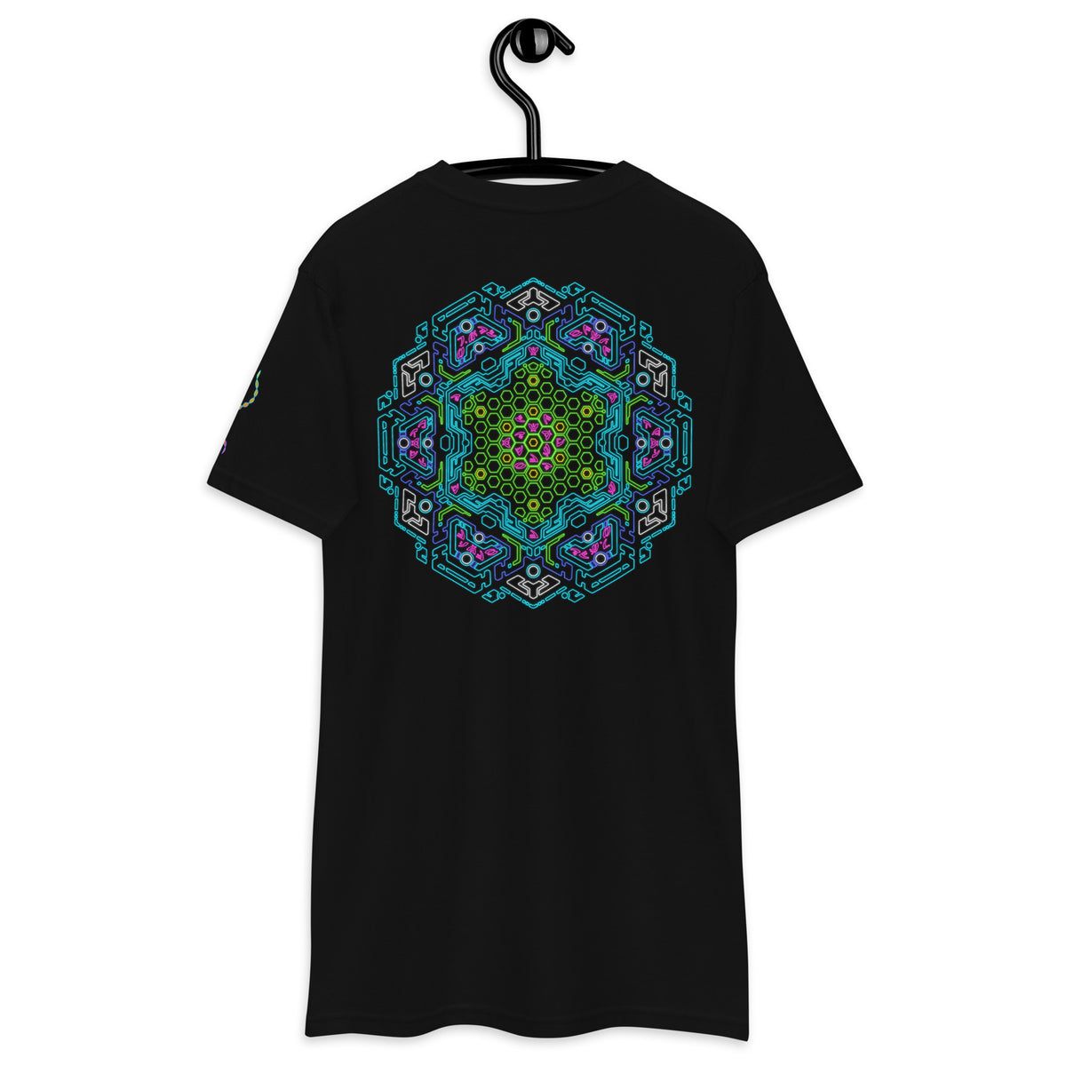 Neural Star Tree premium heavyweight t-shirt in Black, back view: the Neural Program mandala across the back