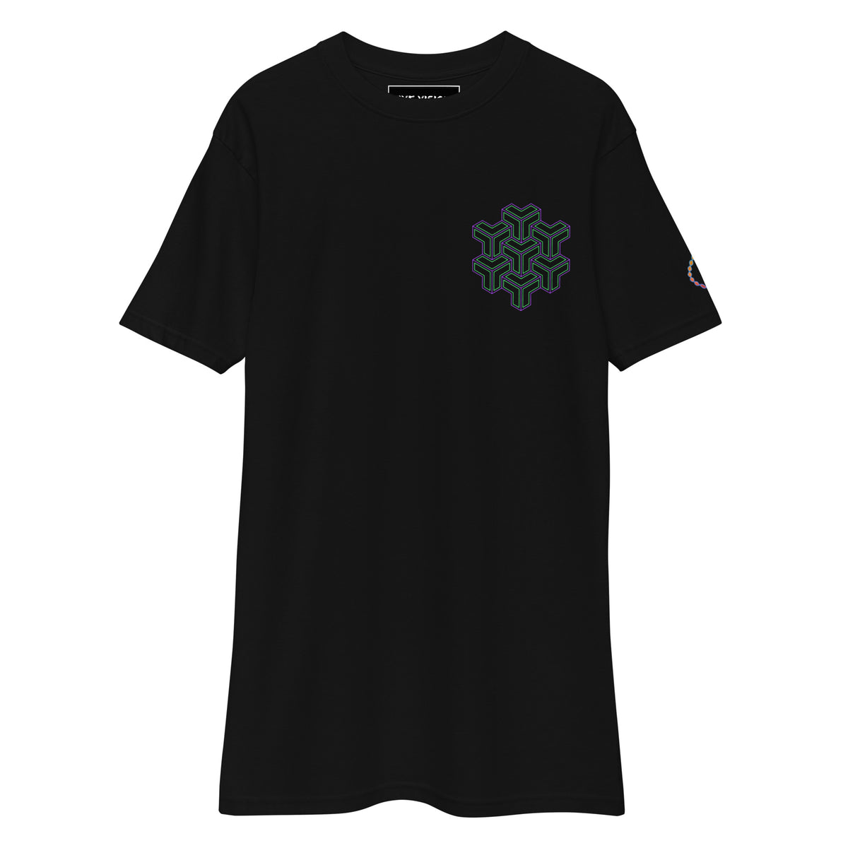 Neural Star Tree premium heavyweight t-shirt in Black, front view: TreeStar small on the left chest