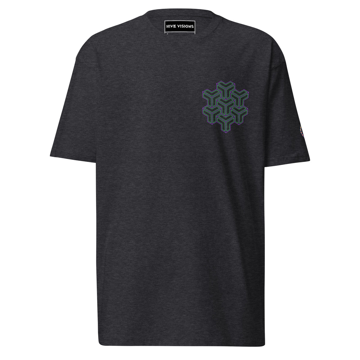 Neural Star Tree premium heavyweight t-shirt in Charcoal Heather, front view: TreeStar small on the left chest