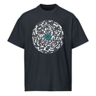 Broken Hex Core cotton box t-shirt in Navy Blazer, front view: white cell disc around a turquoise hexagon sphere