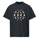 I See You cotton box t-shirt in Navy Blazer, front view: fourteen mirrored eyes with black hexagon pupils on the chest