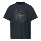 Hex Core Rainbow cotton box t-shirt in Navy Blazer, front view: red to violet rings around a white hexagon sphere