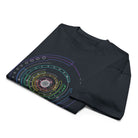 Hex Core Rainbow cotton box t-shirt in Navy Blazer, folded: white hexagon sphere inside rainbow rings
