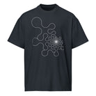 Metaball B&W cotton box t-shirt in Navy Blazer, front view: white outline of rounded lobes shrinking into a dense core