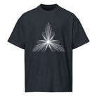 Fractal Triangle B&W cotton box t-shirt in Navy Blazer, front view: white triangle of nested hexagon outlines