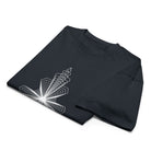 Fractal Triangle B&W cotton box t-shirt in Navy Blazer, folded: part of the white triangle, centre point and one corner