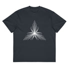 Fractal Triangle B&W cotton box t-shirt in Navy Blazer, flat front: white hexagon triangle on the chest