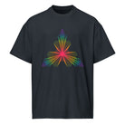 Fractal Triangle Rainbow cotton box t-shirt in Navy Blazer, front view: rainbow hexagon triangle with a pink-red centre