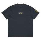 Owl embroidered box tee in Navy Blazer, flat front: small owl face on the chest, yellow and white mark on the left sleeve