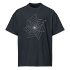 Fibonacci Sequence 2 B&W cotton box t-shirt in Navy Blazer, front view: white star-shaped spiral of lines on the chest