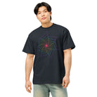 Fibonacci Sequence 2 Rainbow cotton box t-shirt in Navy Blazer, front view on a model: rainbow star spiral