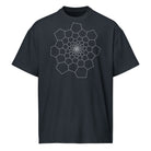 Fibonacci Sequence 1 B&W cotton box t-shirt in Navy Blazer, front view: white spiral of cells on the chest
