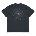 Fibonacci Sequence 1 B&W cotton box t-shirt in Navy Blazer, front view: white spiral of cells on the chest