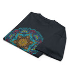 Neural Program Gold cotton box t-shirt in Navy Blazer, folded: gold honeycomb star wrapped in turquoise circuit bands