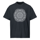Stargate Origin B&W cotton box t-shirt in Navy Blazer, front view: round white mandala on the chest
