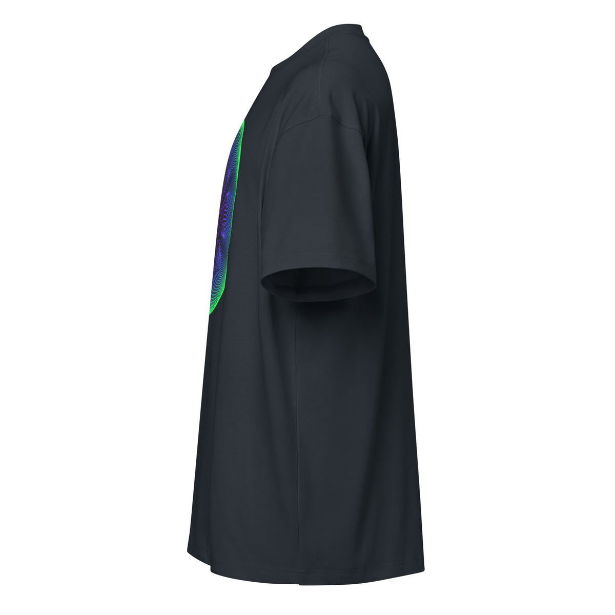 Star Weave cotton box t-shirt in Navy Blazer, left side view: plain sleeve, with the edge of the front print showing