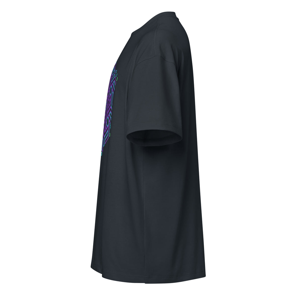 GeoTron Violet cotton box t-shirt in Navy Blazer, left side view