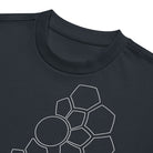 Hexa B&W cotton box t-shirt in Navy Blazer, detail: ribbed collar, white circle and hexagon outlines on the left chest