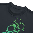 Hexa V2 cotton box t-shirt in Navy Blazer, detail: ribbed collar, light green circle and large cells on the left chest