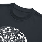 Broken Hex Core cotton box t-shirt in Navy Blazer, detail: ribbed collar above the white cell rings