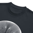 Star Weave B&W cotton box t-shirt in Navy Blazer, detail: ribbed collar above the white rim and line circles