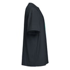 Hexa V2 cotton box t-shirt in Navy Blazer, right side view: drop shoulder sleeve and the edge of the front print