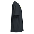 Invaders embroidered box tee in Navy Blazer, right side view: plain sleeve, edge of the yellow front figure