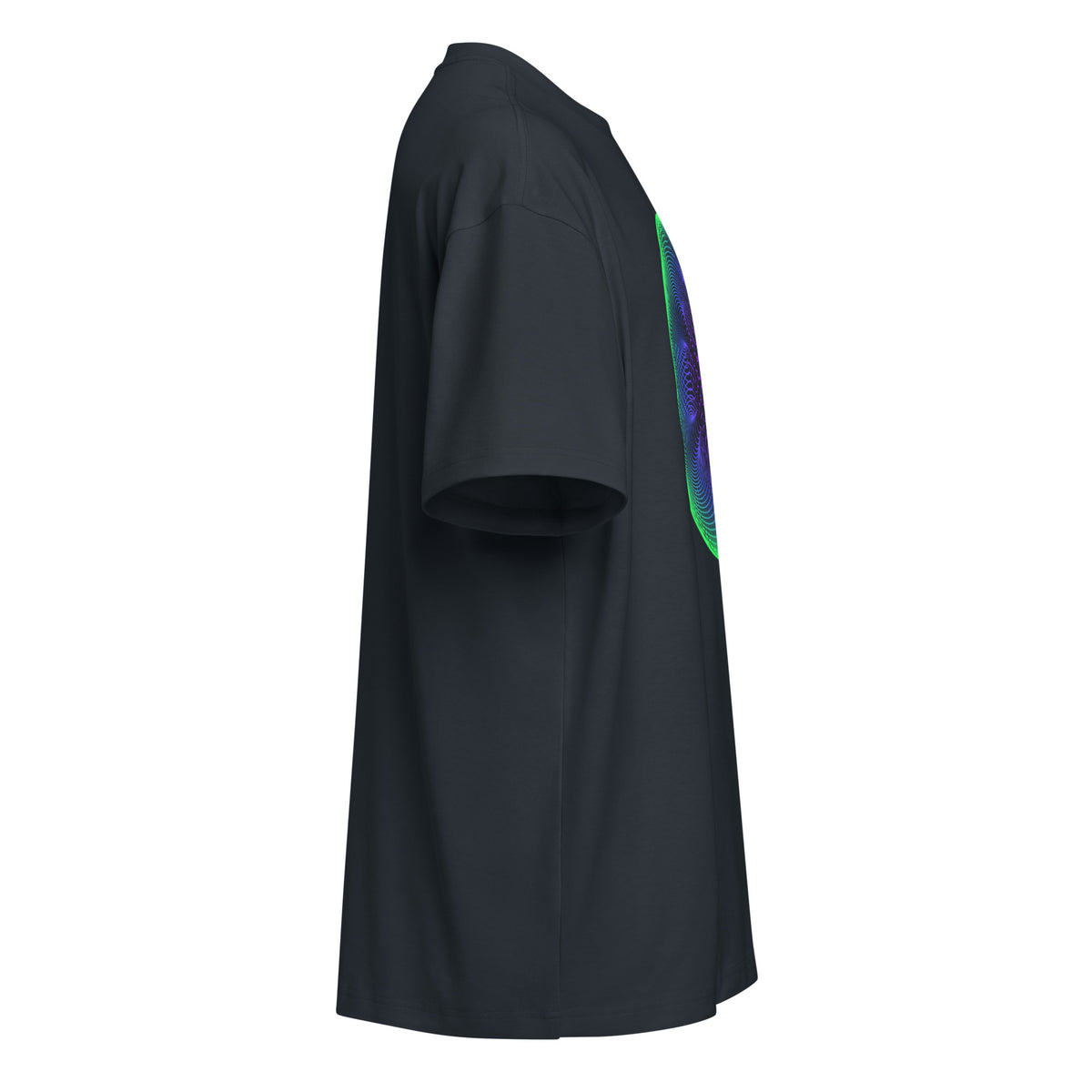 Star Weave cotton box t-shirt in Navy Blazer, right side view: plain sleeve, with the edge of the front print showing