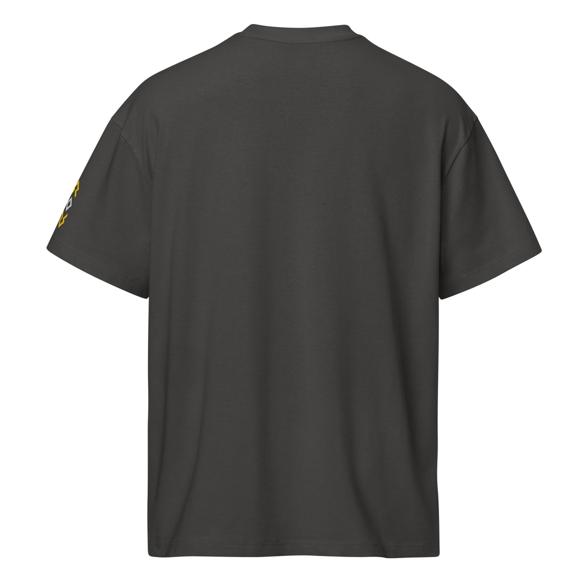 Owl embroidered box tee in Vintage Black, back view: plain back, only the edge of the left sleeve mark shows