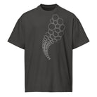Hexa B&W cotton box t-shirt in Vintage Black, front view: white hexagon outlines from the left chest to mid-shirt