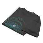 Hex Core cotton box t-shirt in Vintage Black, folded: part of the ring print with the white hexagon sphere