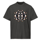 I See You cotton box t-shirt in Vintage Black, front view: fourteen mirrored eyes with black hexagon pupils on the chest
