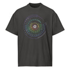 Hex Core Rainbow cotton box t-shirt in Vintage Black, front view: red to violet rings around a white hexagon sphere