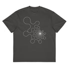 Metaball B&W cotton box t-shirt in Vintage Black, flat front view: white outline of rounded lobes around a dense core