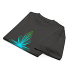Fractal Triangle cotton box t-shirt in Vintage Black, folded: part of the triangle, turquoise centre and a lime green corner