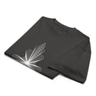 Fractal Triangle B&W cotton box t-shirt in Vintage Black, folded: part of the white triangle, centre point and one corner