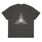Fractal Triangle B&W cotton box t-shirt in Vintage Black, flat front: white hexagon triangle on the chest
