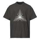 Fractal Triangle B&W cotton box t-shirt in Vintage Black, front view: white triangle of nested hexagon outlines