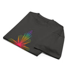 Fractal Triangle Rainbow cotton box t-shirt in Vintage Black, folded: pink-red centre and the upper hexagon arm