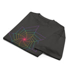 Fibonacci Sequence 2 Rainbow cotton box t-shirt in Vintage Black, folded: rainbow star-shaped spiral, violet to red
