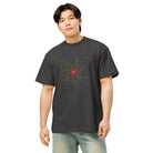Fibonacci Sequence 2 Rainbow cotton box t-shirt in Vintage Black, front view on a model: rainbow star spiral