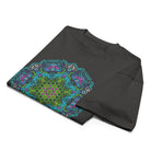 Neural Program Turquoise cotton box t-shirt in Vintage Black, folded: green honeycomb star wrapped in turquoise circuit bands