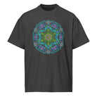 Neural Program Turquoise cotton box t-shirt in Vintage Black, front view: green and turquoise mandala on the chest