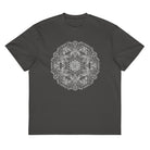 Neural Program B&W cotton box t-shirt in Vintage Black, front view: white honeycomb mandala on the chest